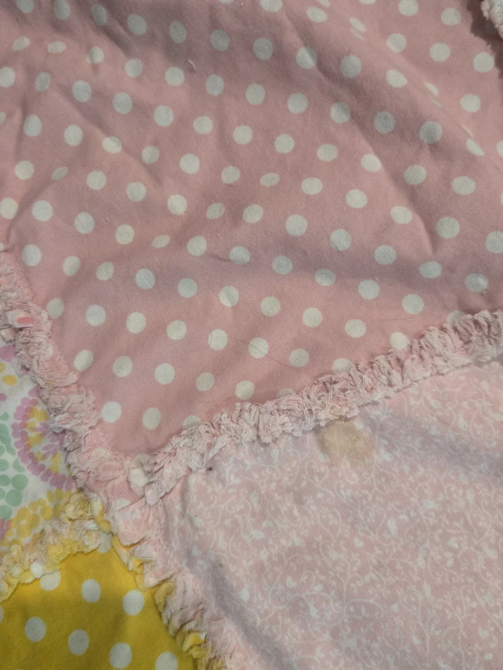 Pastel Patchwork Rag Quilt Throw - Pink, Yellow, Light Blue